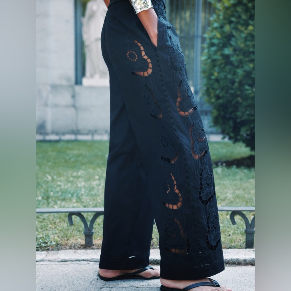 Eyelet embroidered pants